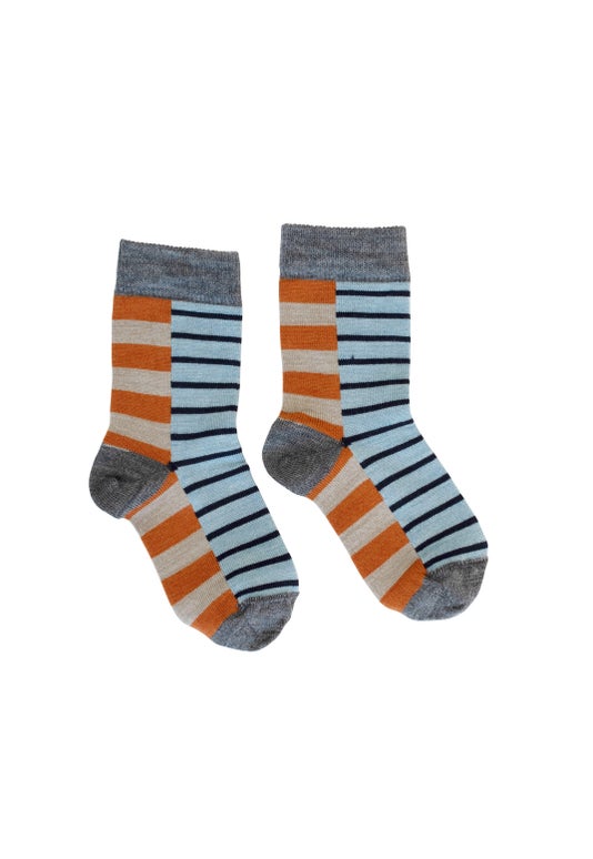 Grey Childrens Block Stripe Sock