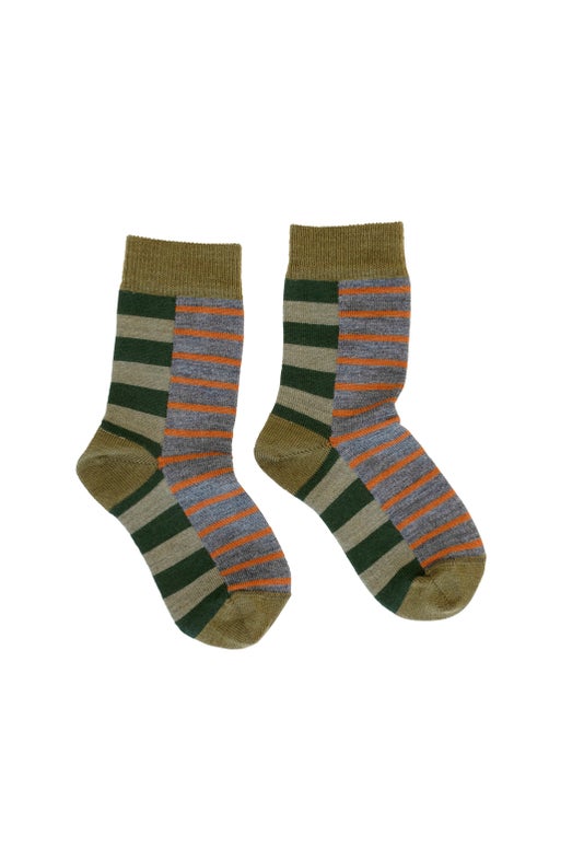 Khaki Childrens Block Stripe Sock