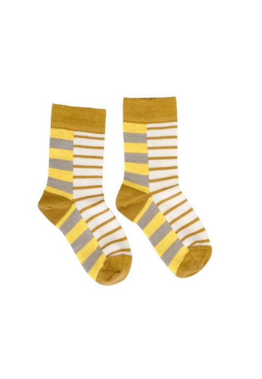Mustard Childrens Block Stripe Sock