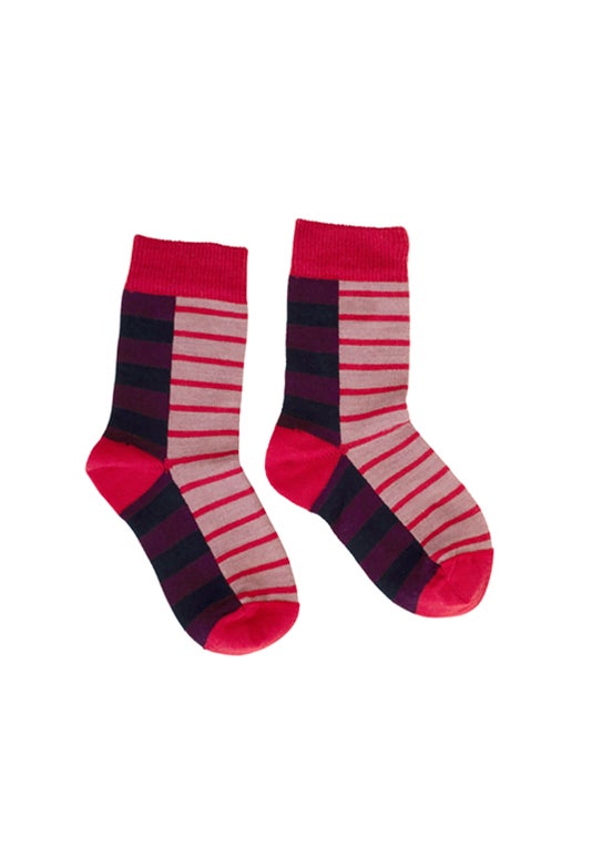 Red Childrens Block Stripe Sock