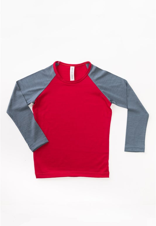 Cerise/grey Kid Merino L/s Allsorts