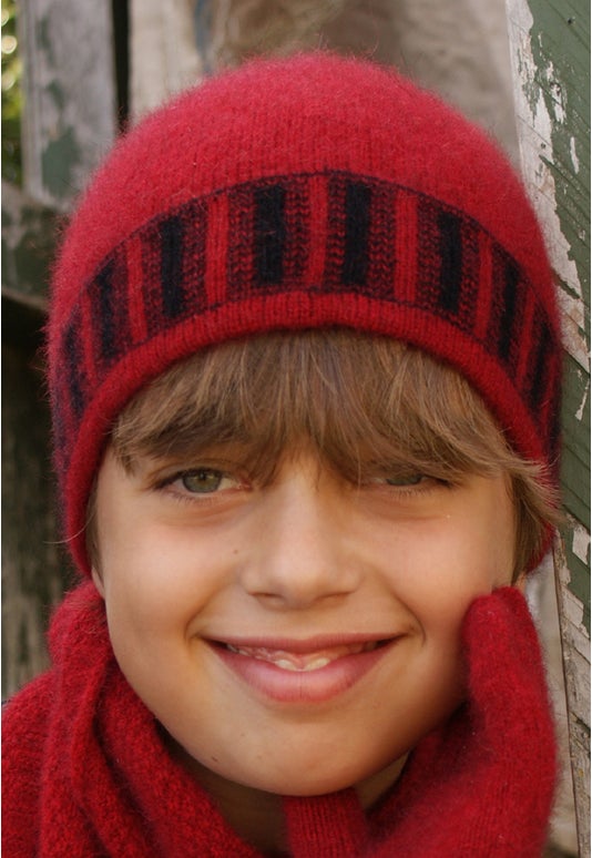 Red Kids Merino Possum Beanie