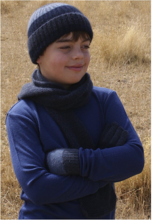 Denim Kids Merino Possum Stripe Rib Beanie