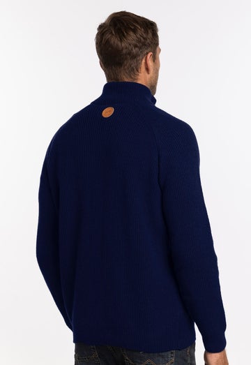 Navy Lambswool Half Zip And Collar Sweater