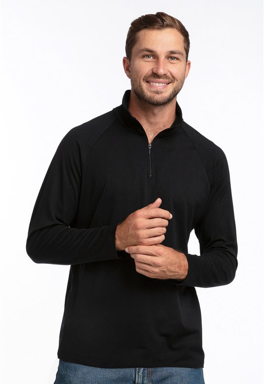Black Merino 1/4 Zip Polo