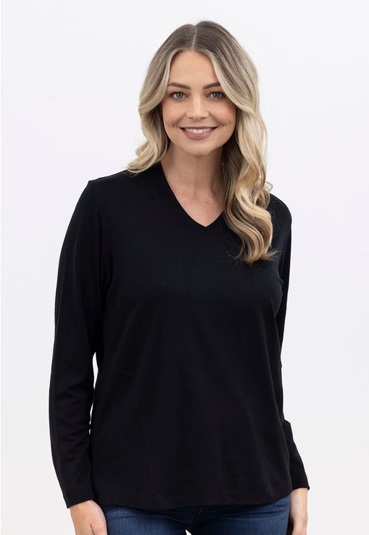 Black Merino Anna V Neck