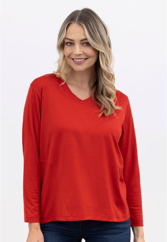 Burnt Red Merino Anna V Neck