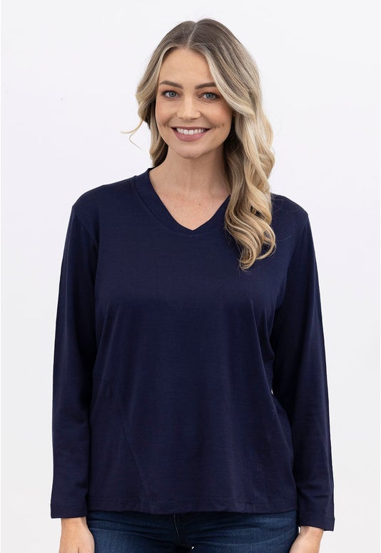Navy Merino Anna V Neck