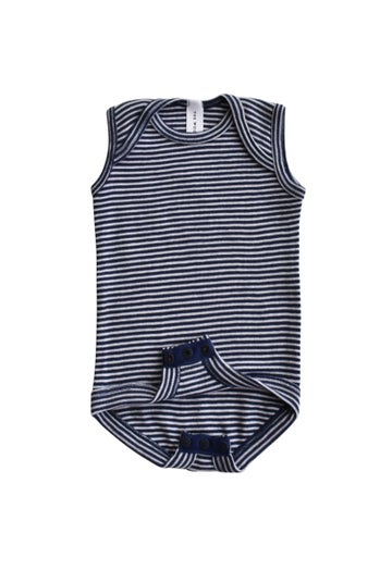 Navy Stripe Merino Babies Singlet Bodysuit