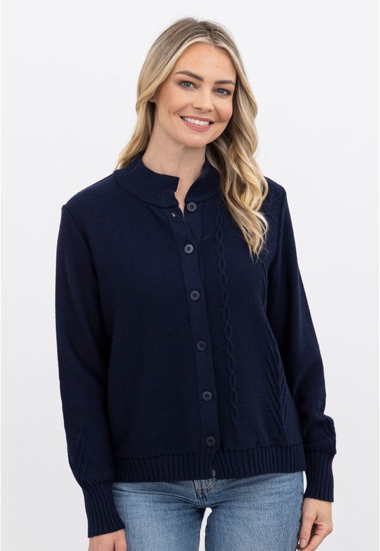 Navy Merino Cable Cardigan