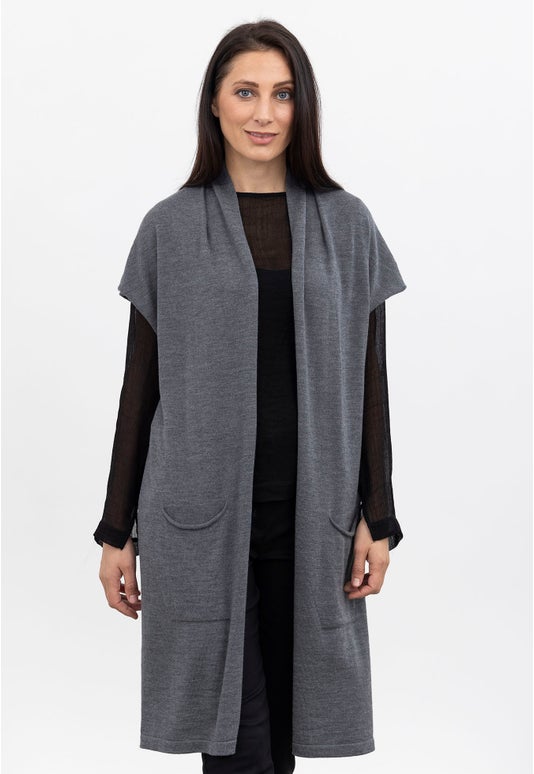 Dark Grey Merino Cap Sleeve Cardigan