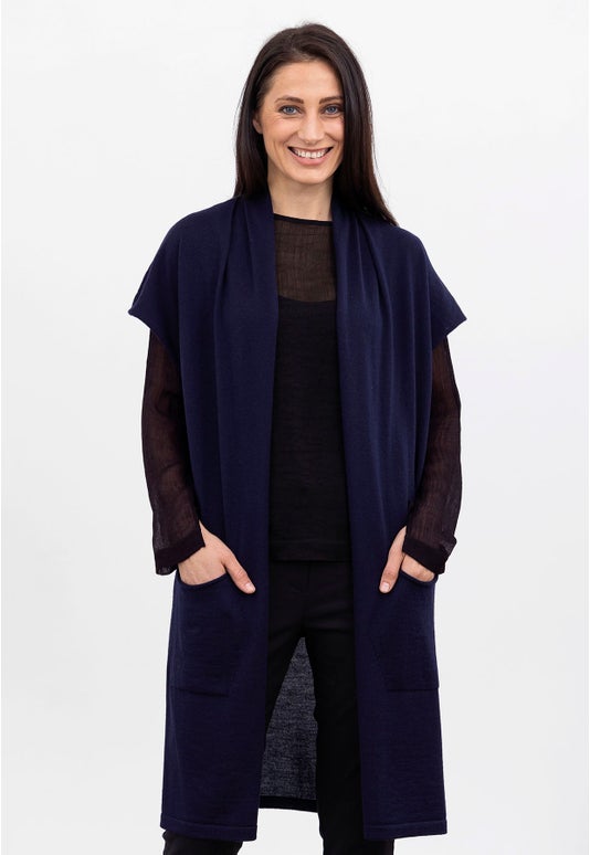 Navy Merino Cap Sleeve Cardigan
