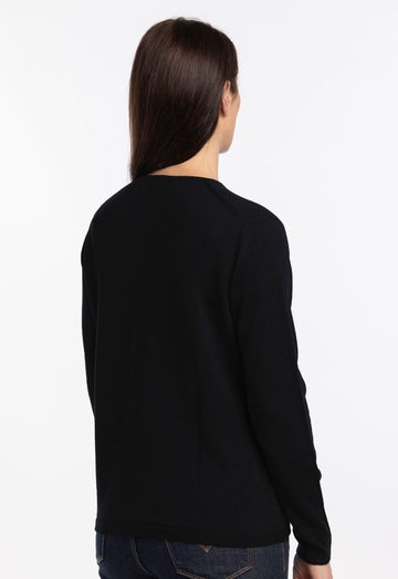 Black Merino Classic Crew Cardigan
