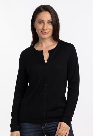 Black Merino Classic Crew Cardigan