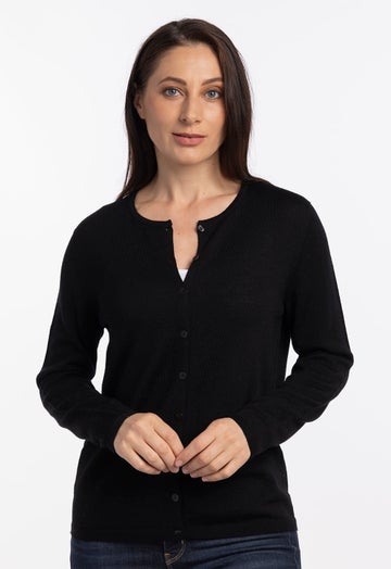 Black Merino Classic Crew Cardigan