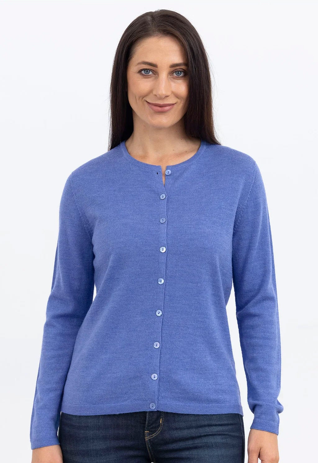 Merino Classic Crew Cardigan Bluebell | The Wool Company
