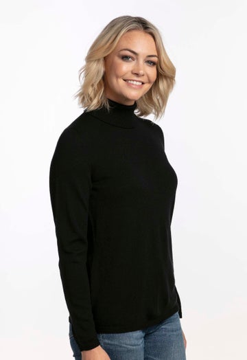 Black Merino Classic Polo Neck Sweater