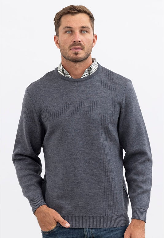 Grey Merino Crossbar Crew Sweater