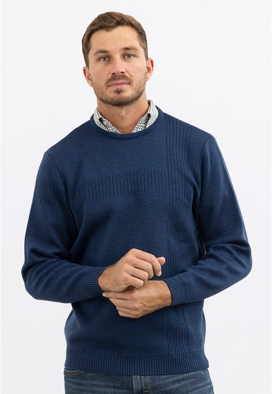 Indigo Merino Crossbar Crew Sweater