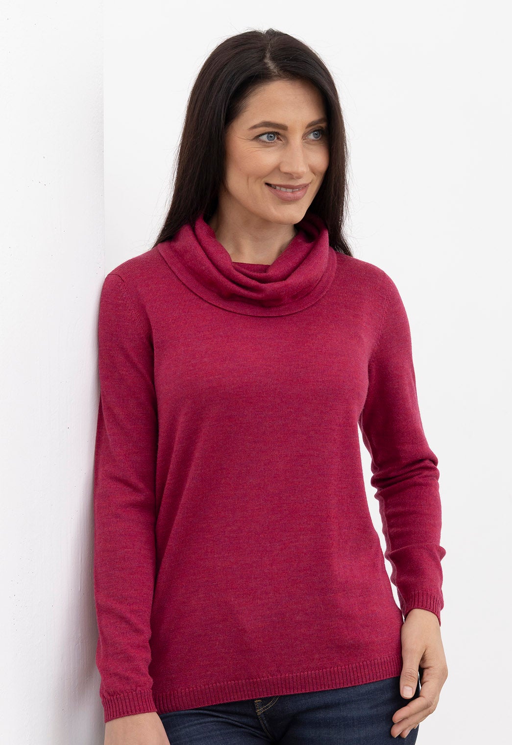Merino Drape Neck Sweater Midnight | The Wool Company