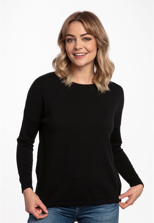 Black Merino Drop Shoulder Sweater