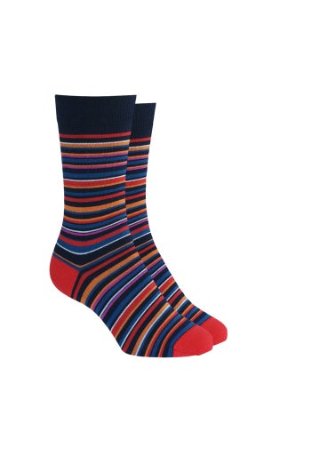 Red Merino Fine Stripe Socks