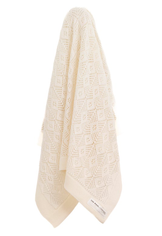 Winter White Merino Heirloom Shawl Diamond Pattern