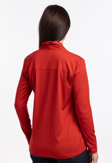 Burnt Red Merino High V Neck Top