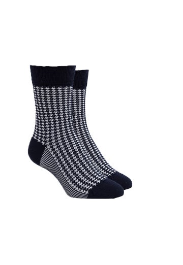 Navy Merino Houndstooth Sock