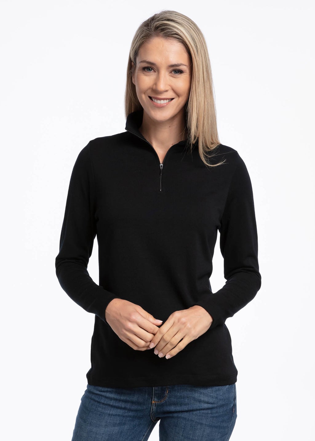 Merino Leisure Polo 1/4 Zip Black | The Wool Company