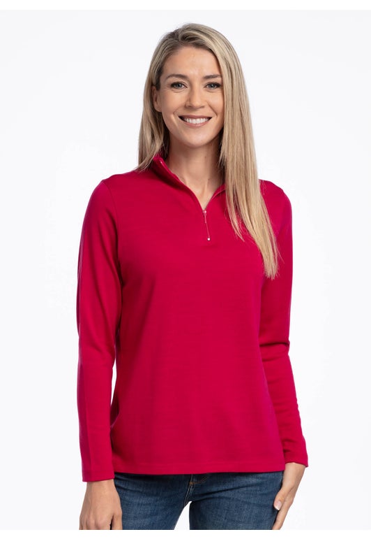 Cerise Merino Leisure Polo 1/4 Zip