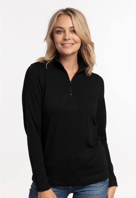 Black Merino Lightweight Polo 1/4 Zip