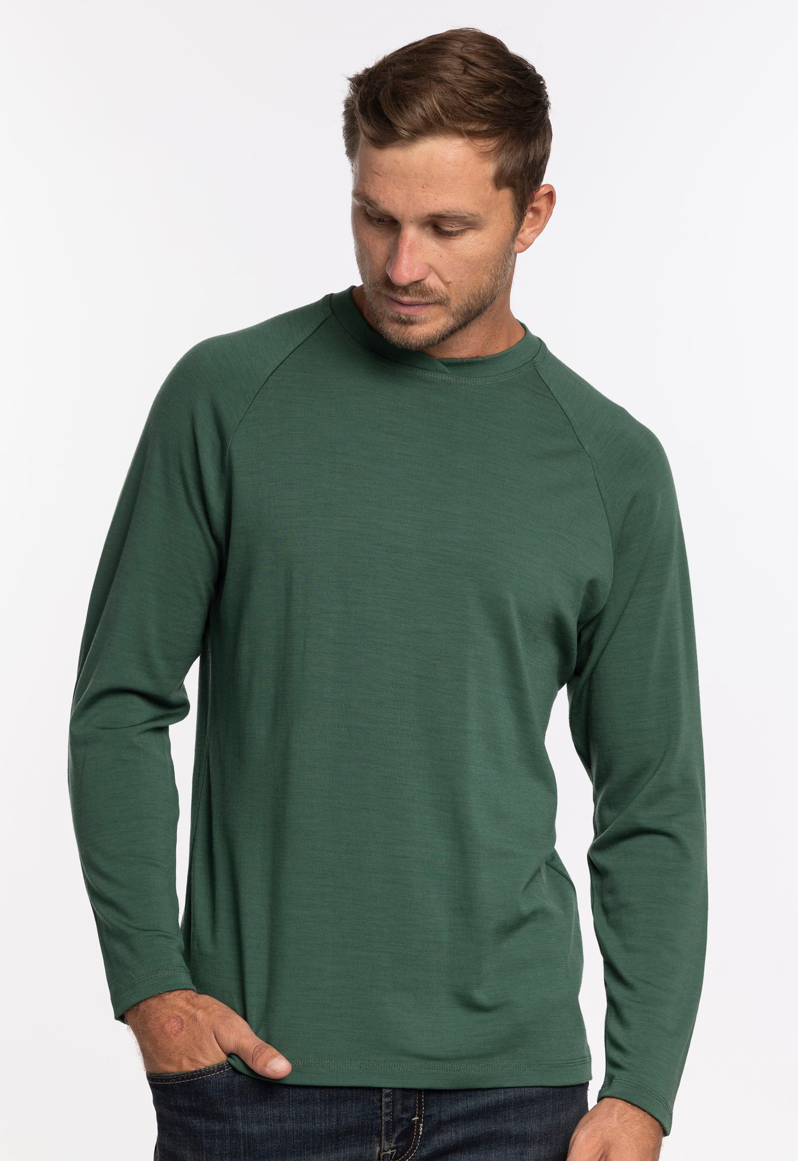 Merino Long Sleeve Crew Pine | The Wool Company