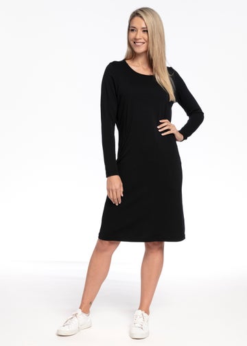 Merino Long Sleeved Dress Black | The Wool Company Merino Long Sleeved Dress Black | The Wool Company