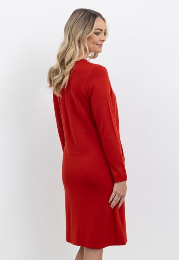 Burnt Red Merino Long Sleeved Dress