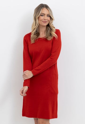Burnt Red Merino Long Sleeved Dress