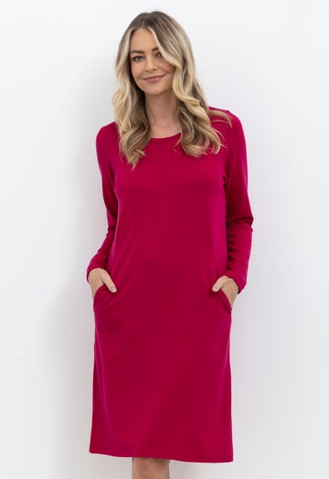 Merino Long Sleeved Dress Cerise | The Wool Company