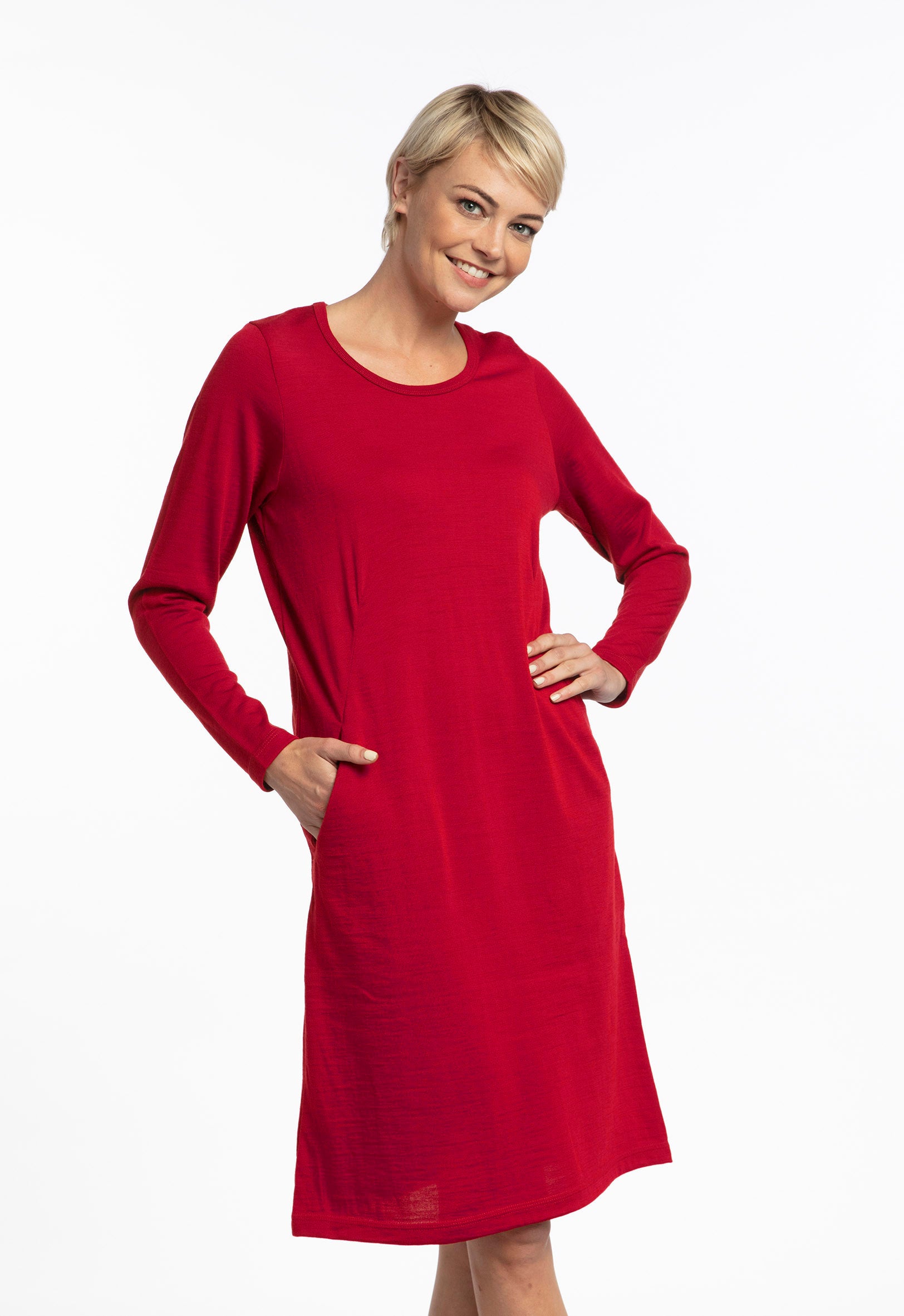 Merino Long Sleeved Dress in Red | The 