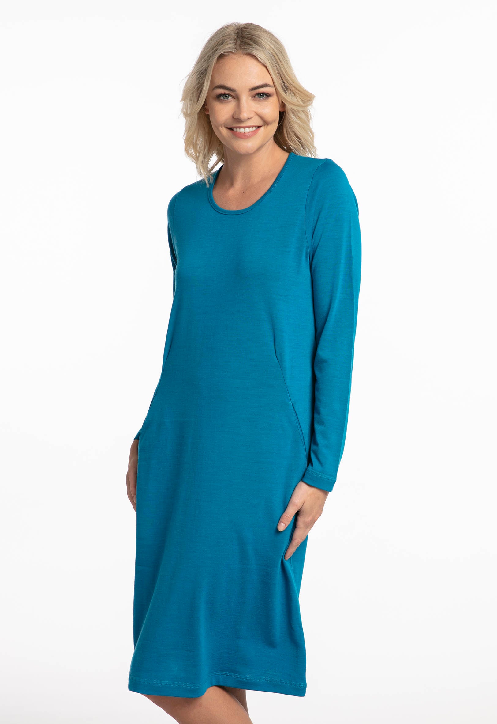 Merino Long Sleeved Dress in Blue | The 