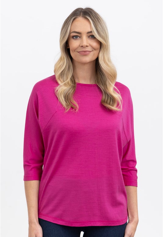 Hot Pink Merino Loose 3/4 Sleeve Top