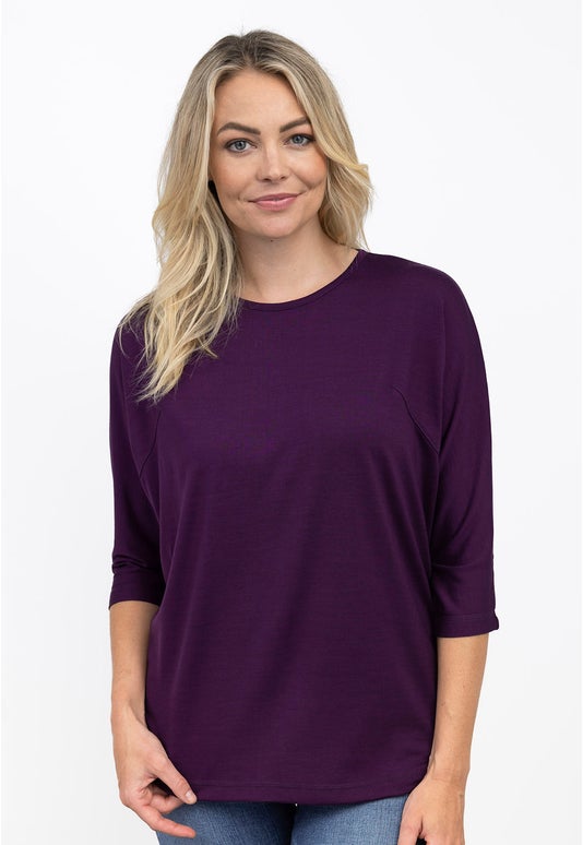 Plum Merino Loose 3/4 Sleeve Top