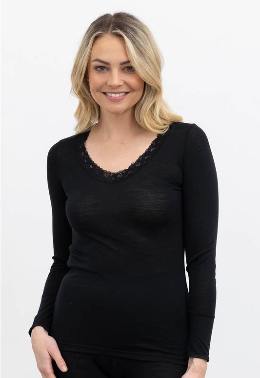 Black Merino Luxury Lace V Spencer
