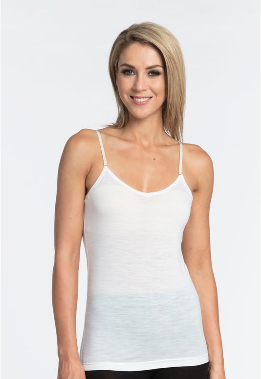 White Tactel Pullover Camisole With Wide Straps: Women's Luxury Camisoles