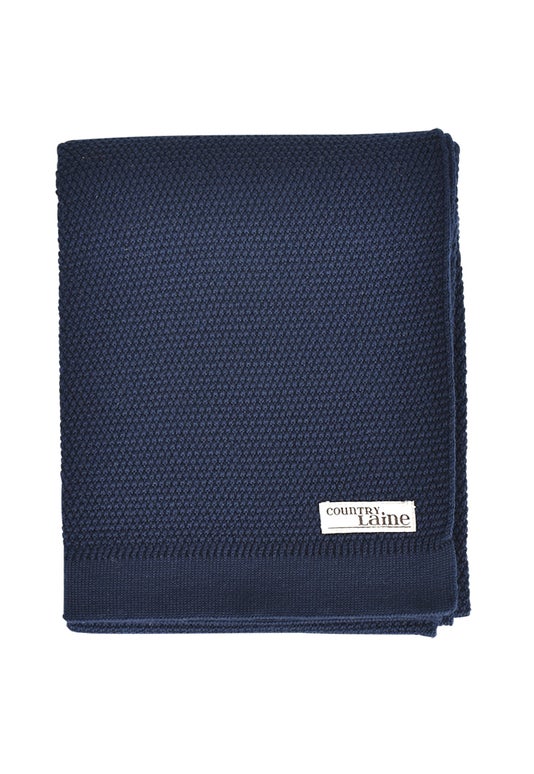 Navy Merino Moss Stitch Baby Blanket