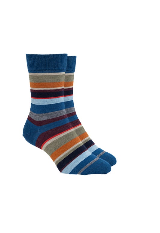 Mid Blue Merino Naples Stripe Sock