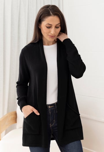 Black Merino Open Front Jacket