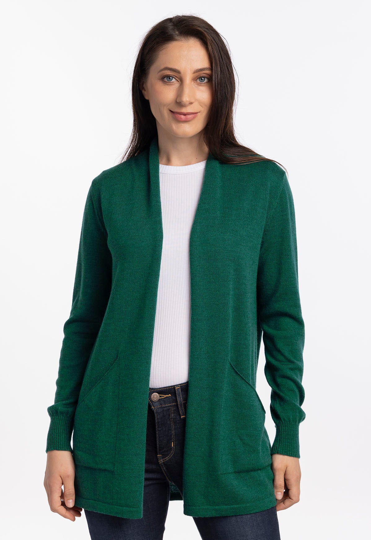 A woollen front open knitted jacket clearance