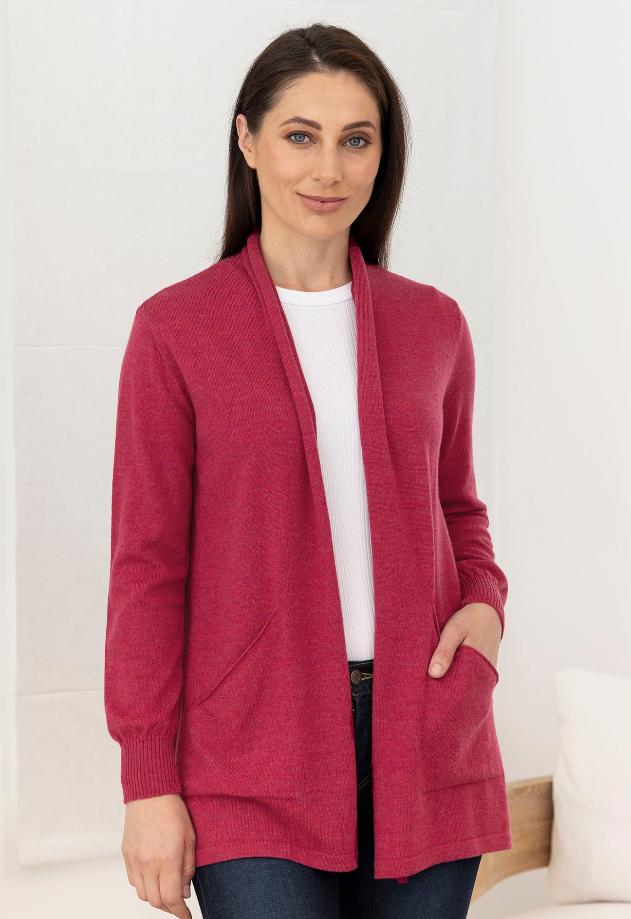 Merino Open Front Jacket Raspberry Crush | The Wool Company