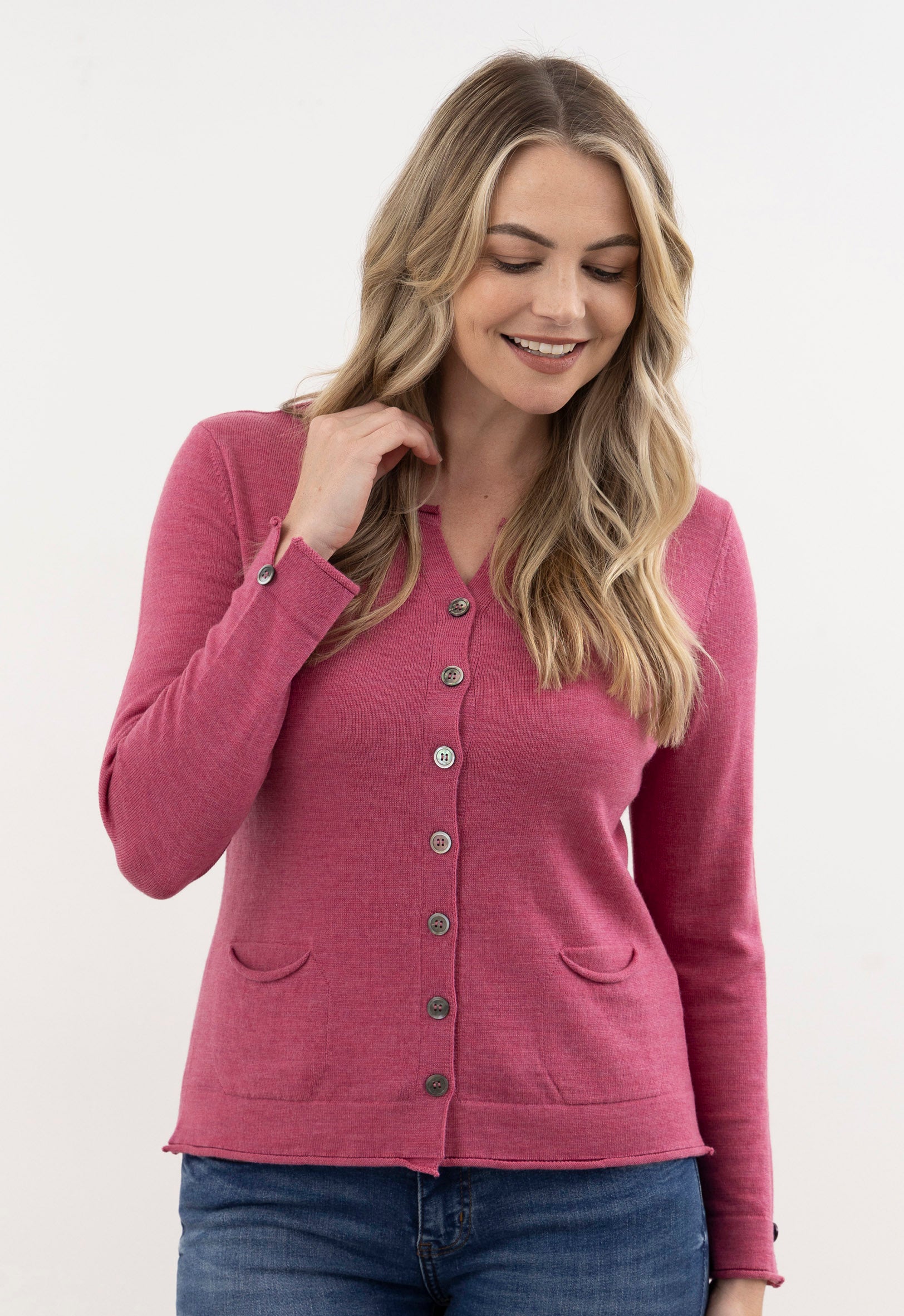 Merino Open Neck Cardi PLUM | The Wool Company
