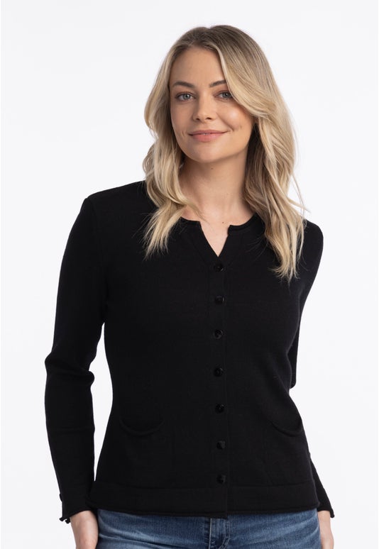 Black Merino Open Neck Cardi